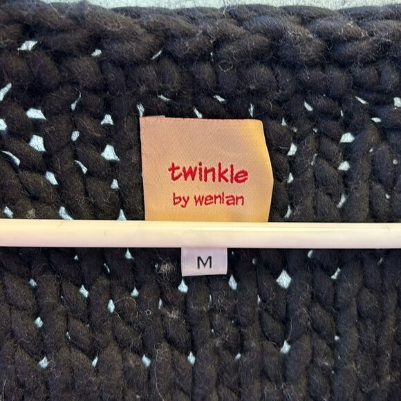 Twinkle by wenlan wool sweater oversized medium black turquoise short sleeve - Picture 3 of 7